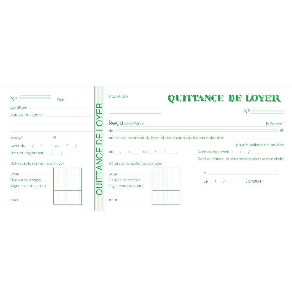 Carnet de quittance de loyer — 50 feuillets à souche