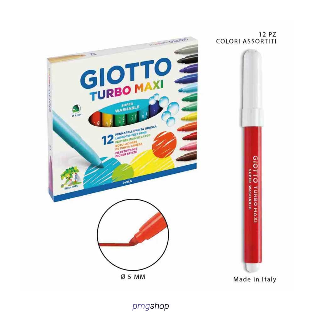 Giotto Turbo Maxi Pack 12 Feutres Couleur pointe 5mm pas cher